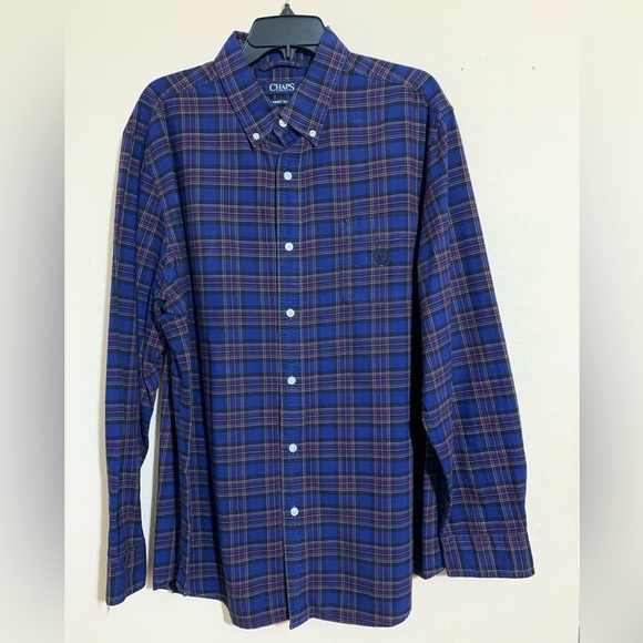Chaps Other - CHAPS button down long sleeve plaid shirt XL navy squared